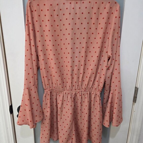 White Fox Polka Dot Bell Sleeve Romper Orange Red Women’s Size M - Picture 12 of 13